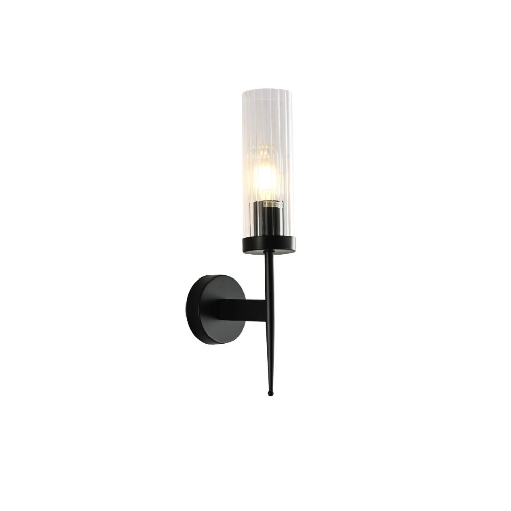 Applique Murale Verre Cannelé Vintage Art Déco E27 Or Chrome Nickel Noir Dimmable Cylindre | Restfield