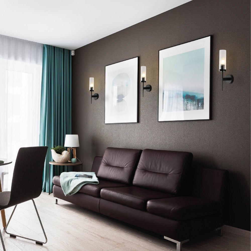 Applique Murale Verre Cannelé Vintage Art Déco E27 Or Chrome Nickel Noir Dimmable Cylindre | Restfield