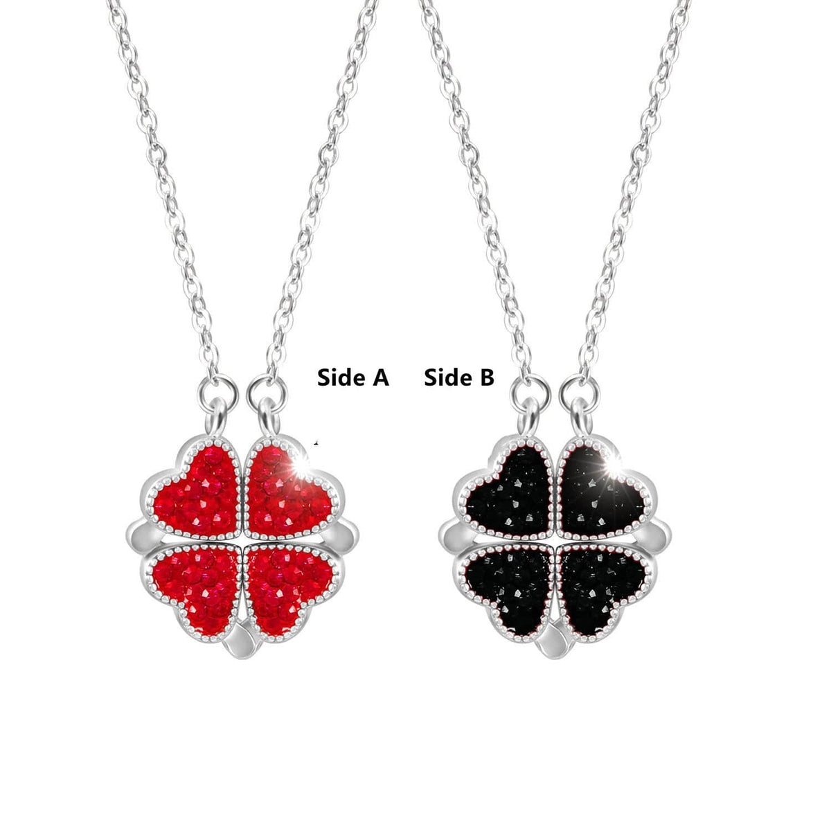Wendbare silberne Herzkette, doppelseitiger magnetischer Blumenanhänger, elegantes Schmuckgeschenk für Frauen | Sansoti