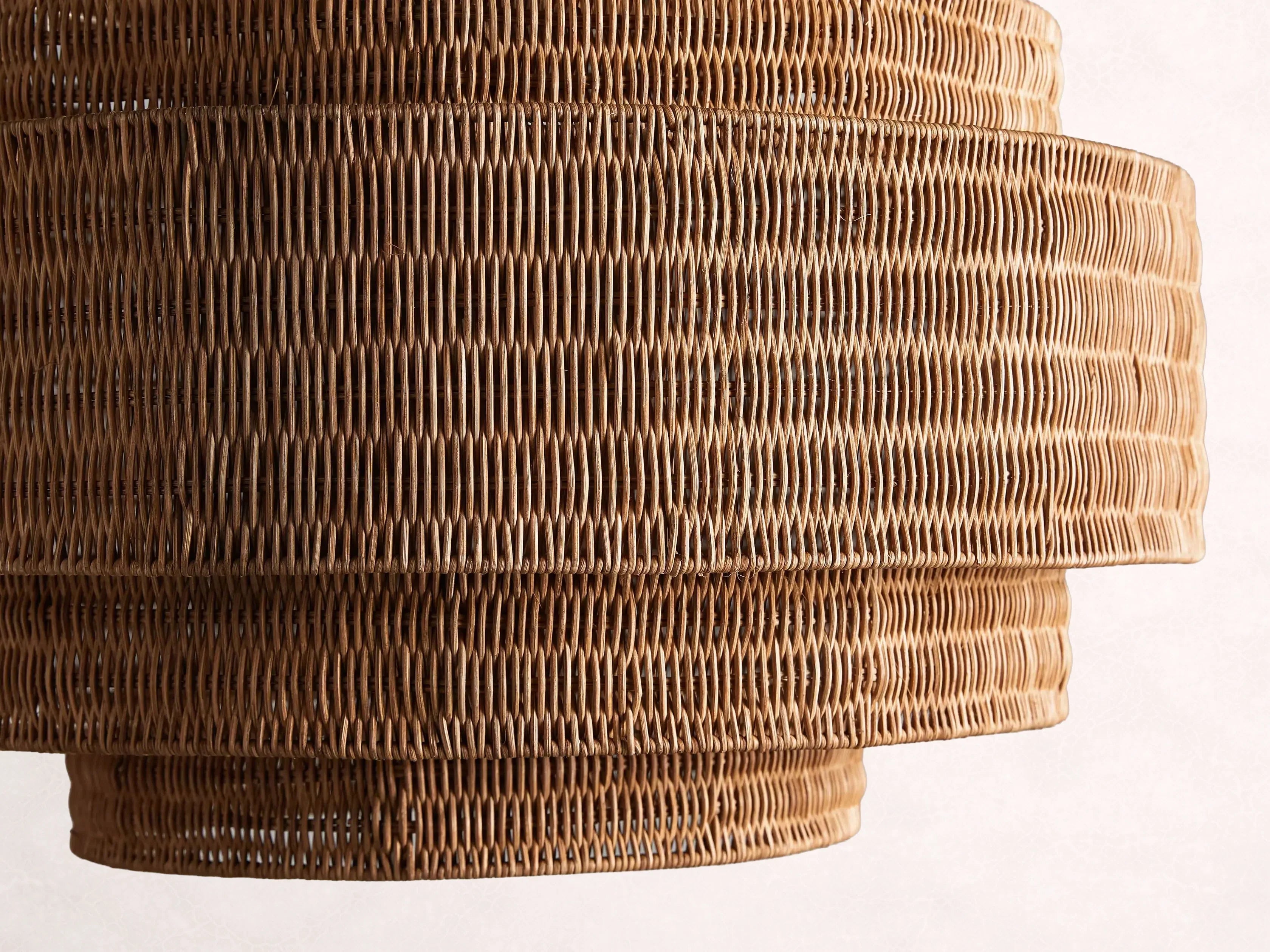 Lustre en rotin tressé, structure en fer à plusieurs niveaux, hauteur réglable, suspension pour éclairage de salle à manger et de salon | Sansoti