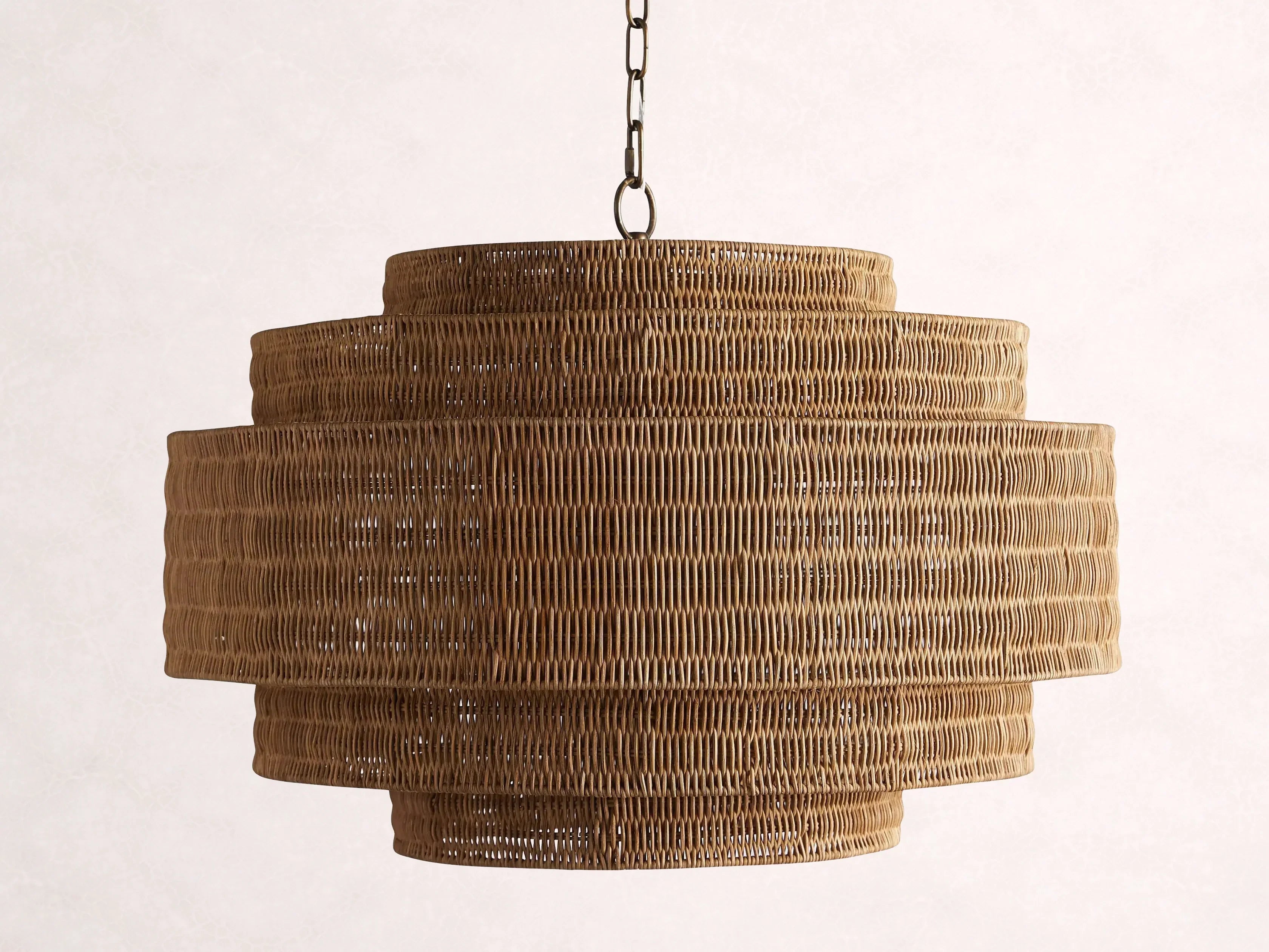 Lustre en rotin tressé, structure en fer à plusieurs niveaux, hauteur réglable, suspension pour éclairage de salle à manger et de salon | Sansoti