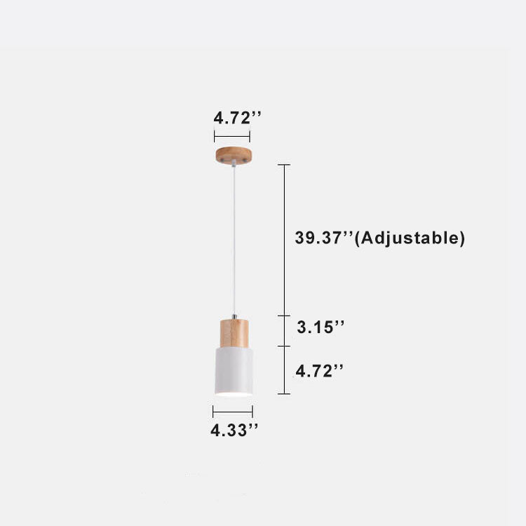 Hanglamp Hout Aluminium Cilinder Kleur E26 120cm Snoer Scandinavisch Woonkamer Eetkamer | Sansoti