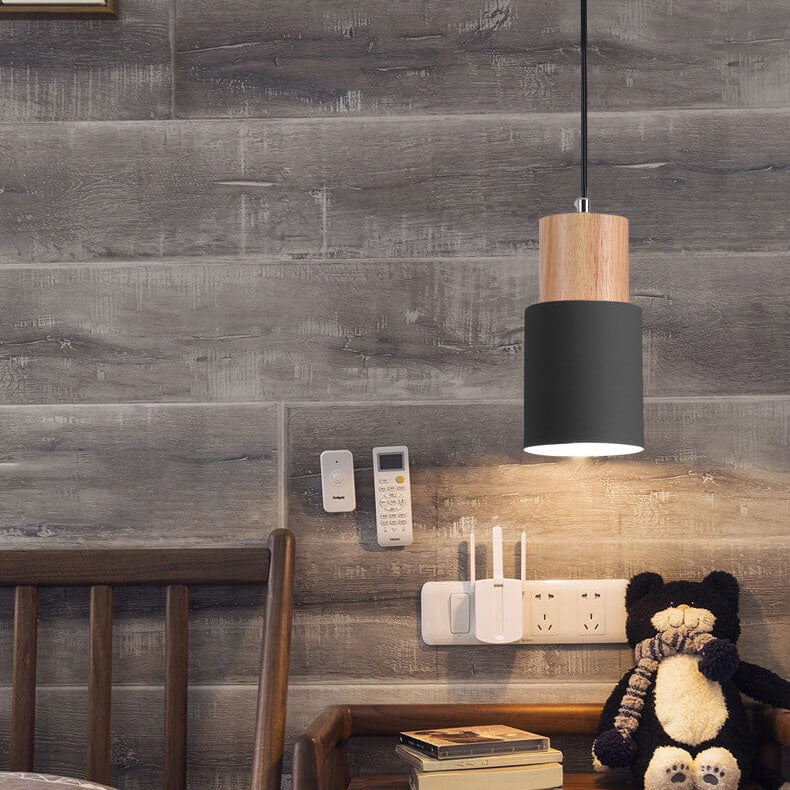 Hanglamp Hout Aluminium Cilinder Kleur E26 120cm Snoer Scandinavisch Woonkamer Eetkamer | Sansoti