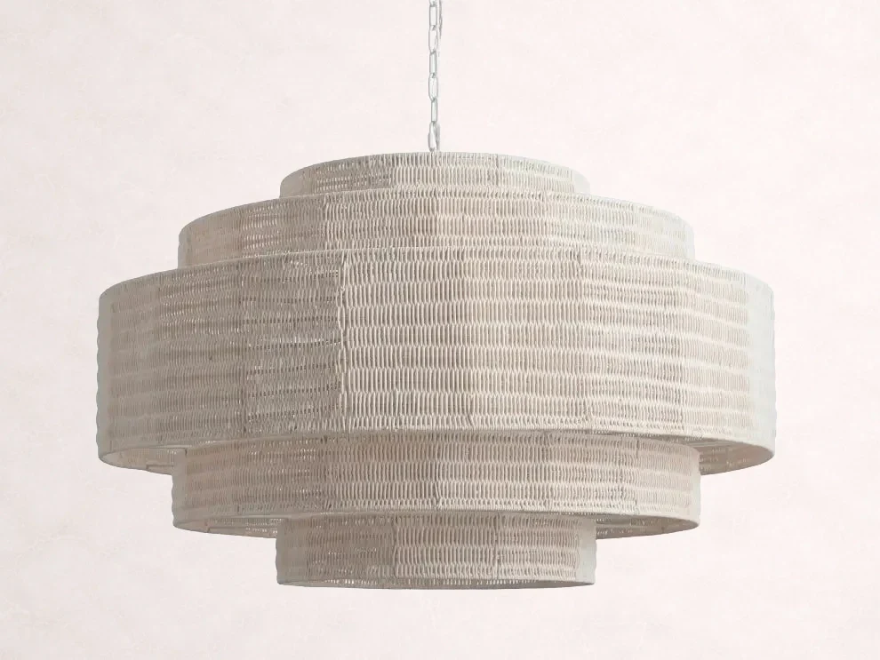 Lustre en rotin tressé, structure en fer à plusieurs niveaux, hauteur réglable, suspension pour éclairage de salle à manger et de salon | Sansoti