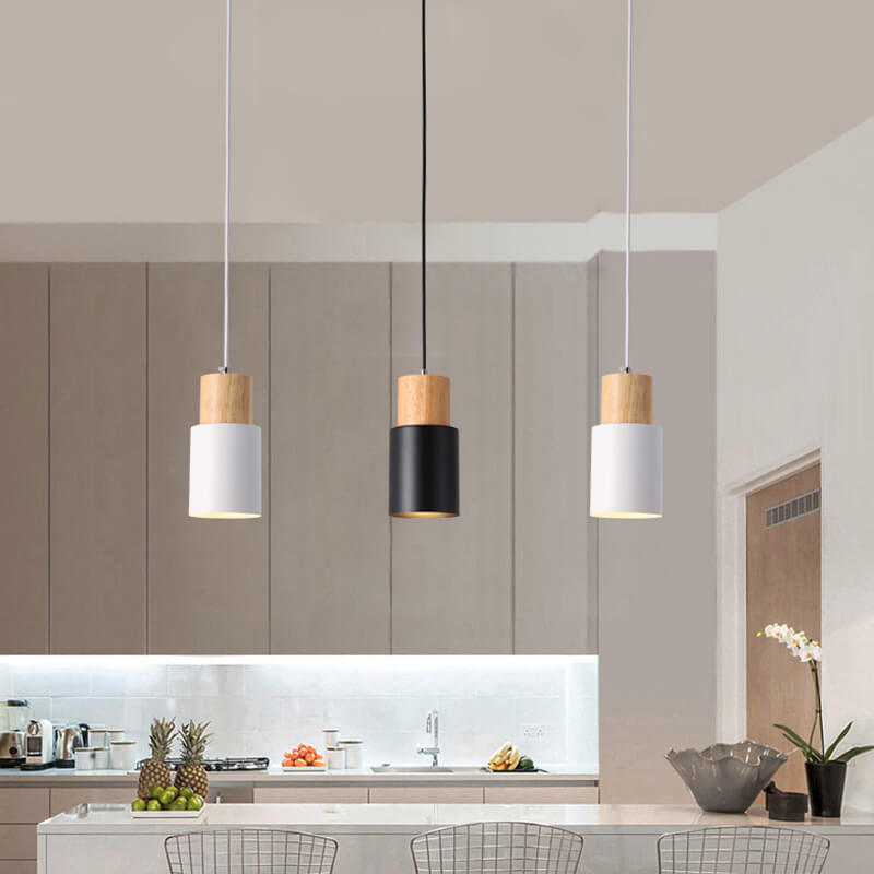 Hanglamp Hout Aluminium Cilinder Kleur E26 120cm Snoer Scandinavisch Woonkamer Eetkamer | Sansoti