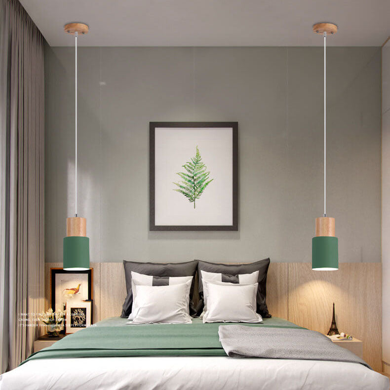 Hanglamp Hout Aluminium Cilinder Kleur E26 120cm Snoer Scandinavisch Woonkamer Eetkamer | Sansoti