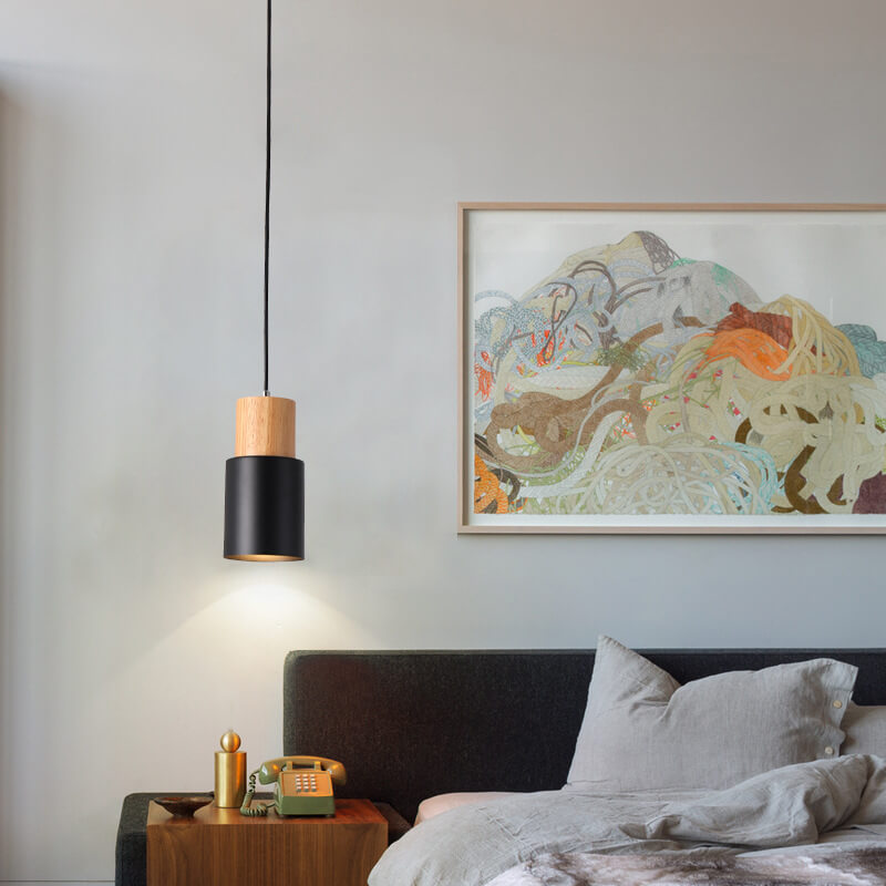Hanglamp Hout Aluminium Cilinder Kleur E26 120cm Snoer Scandinavisch Woonkamer Eetkamer | Sansoti