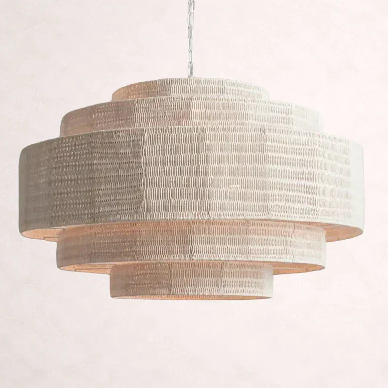 Lustre en rotin tressé, structure en fer à plusieurs niveaux, hauteur réglable, suspension pour éclairage de salle à manger et de salon | Sansoti