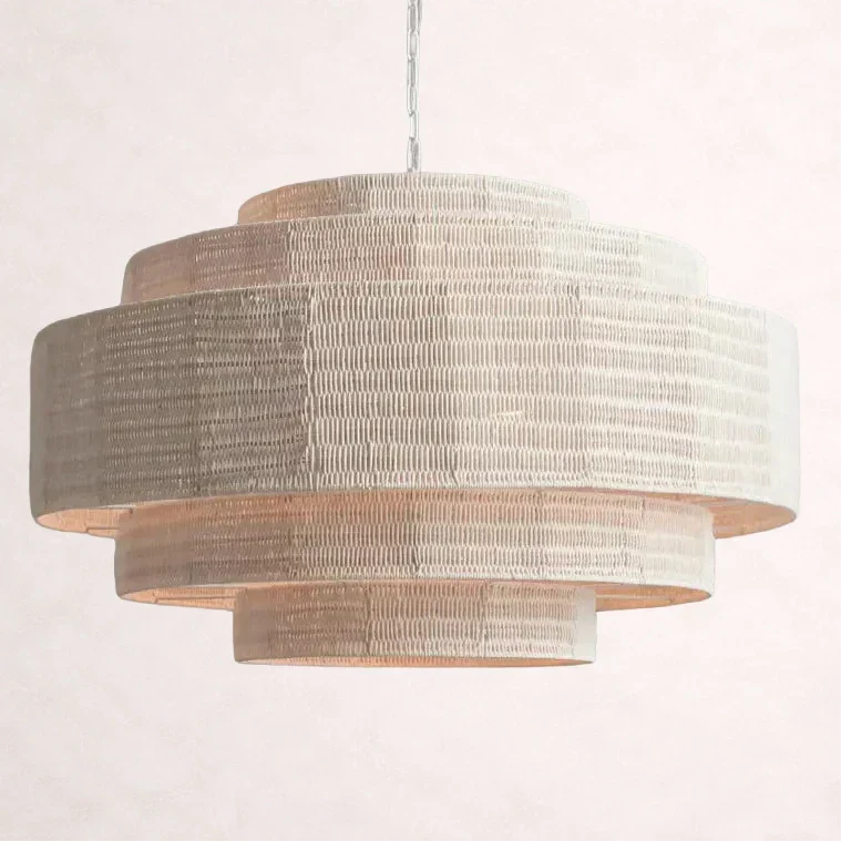 Lustre en rotin tressé, structure en fer à plusieurs niveaux, hauteur réglable, suspension pour éclairage de salle à manger et de salon | Sansoti