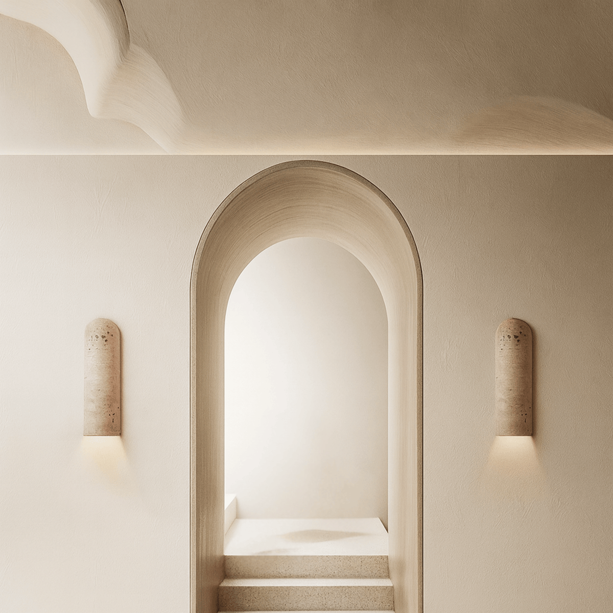Wandleuchte aus Travertin-Naturstein mit LED G9, Beige, warmes Licht, Schlafzimmer, Flur, Wohnzimmer, Wandbeleuchtung | Sansoti