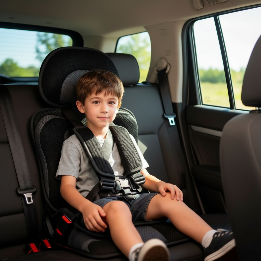 Opvouwbare Kinderzitverhoger voor de Auto – Draagbaar en Veilig Boosterzitje met 5-Punts Harnas voor Kinderen van 0-14 Jaar, Wasbare Hoes | Sansoti
