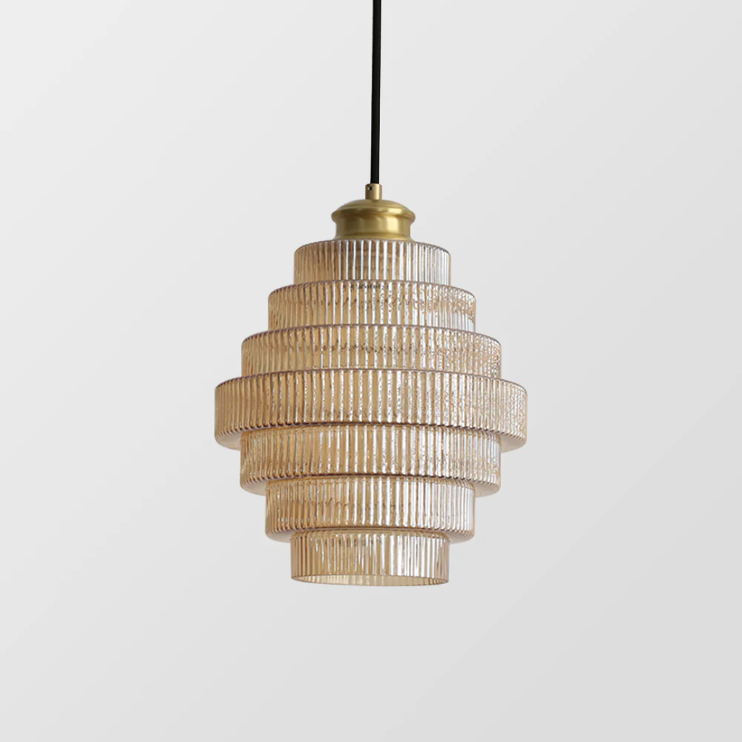 Hanglamp Glas Geribbeld Messing Gelaagd Woonkamer Eettafel Sfeerverlichting Vintage Design | Sansoti