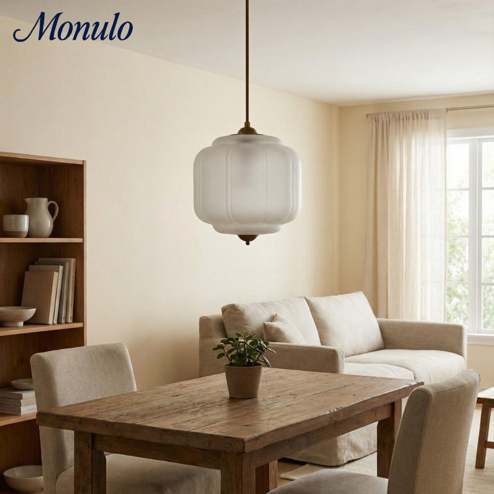 Vintage Melkglazen Hanglamp met Gegolfde Rand – Scandinavische Sfeerverlichting voor Keuken en Slaapkamer | Sansoti