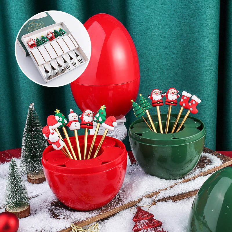 Set de couverts festifs de Noël, cuillère et fourchette en acier inoxydable, or et argent, vaisselle décorative pour table de réveillon | Sansoti