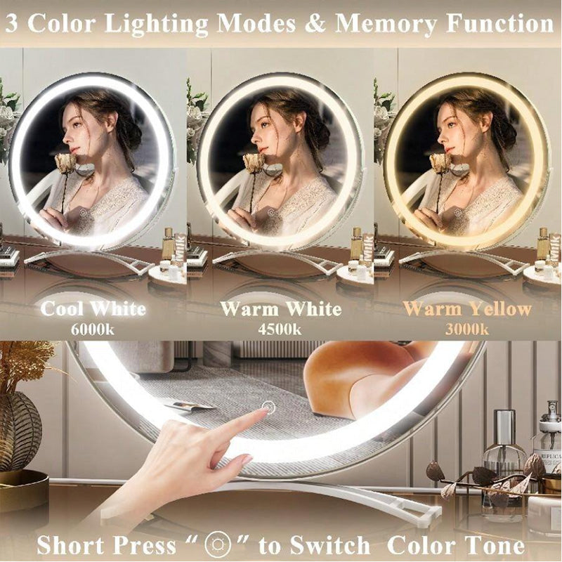 Miroir maquillage éclairage LED rechargeable 40cm pivotant 360° dimmable 3 modes lumière