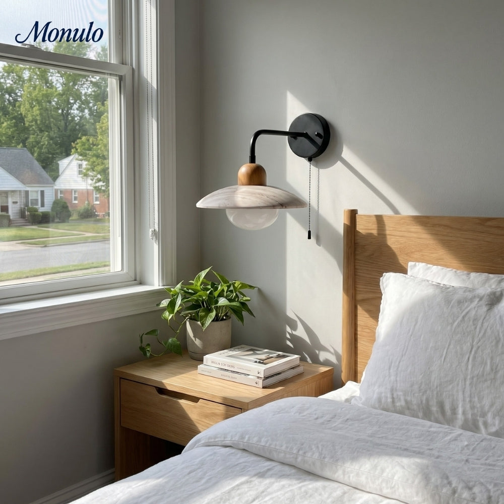 Travertijn Wandlamp Minimalistische Schijf Design Natuursteen Verlichting voor Woonkamer Slaapkamer Gang Moderne Interieur Wandverlichting met Warm Licht | Sansoti