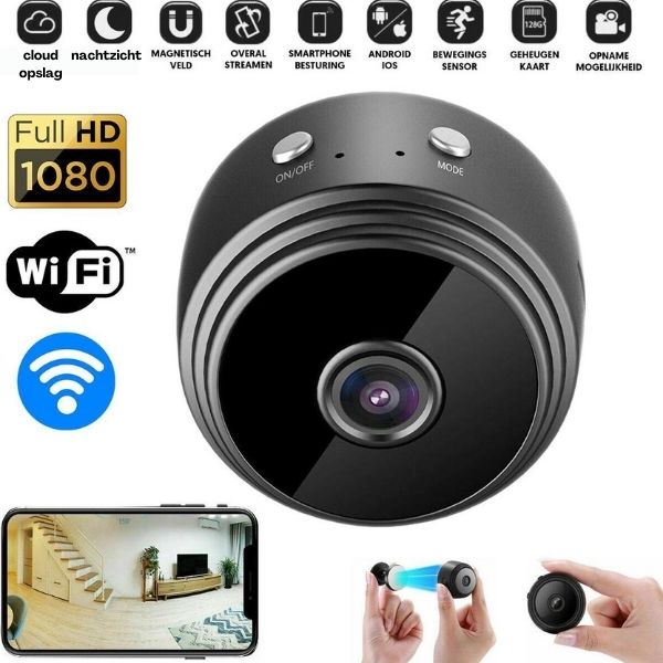 Compacte Beveiligingscamera HD 1080P Draadloos Infrarood Nachtzicht WiFi 150° Breedte Magnetische Montage App Bediening | Sansoti
