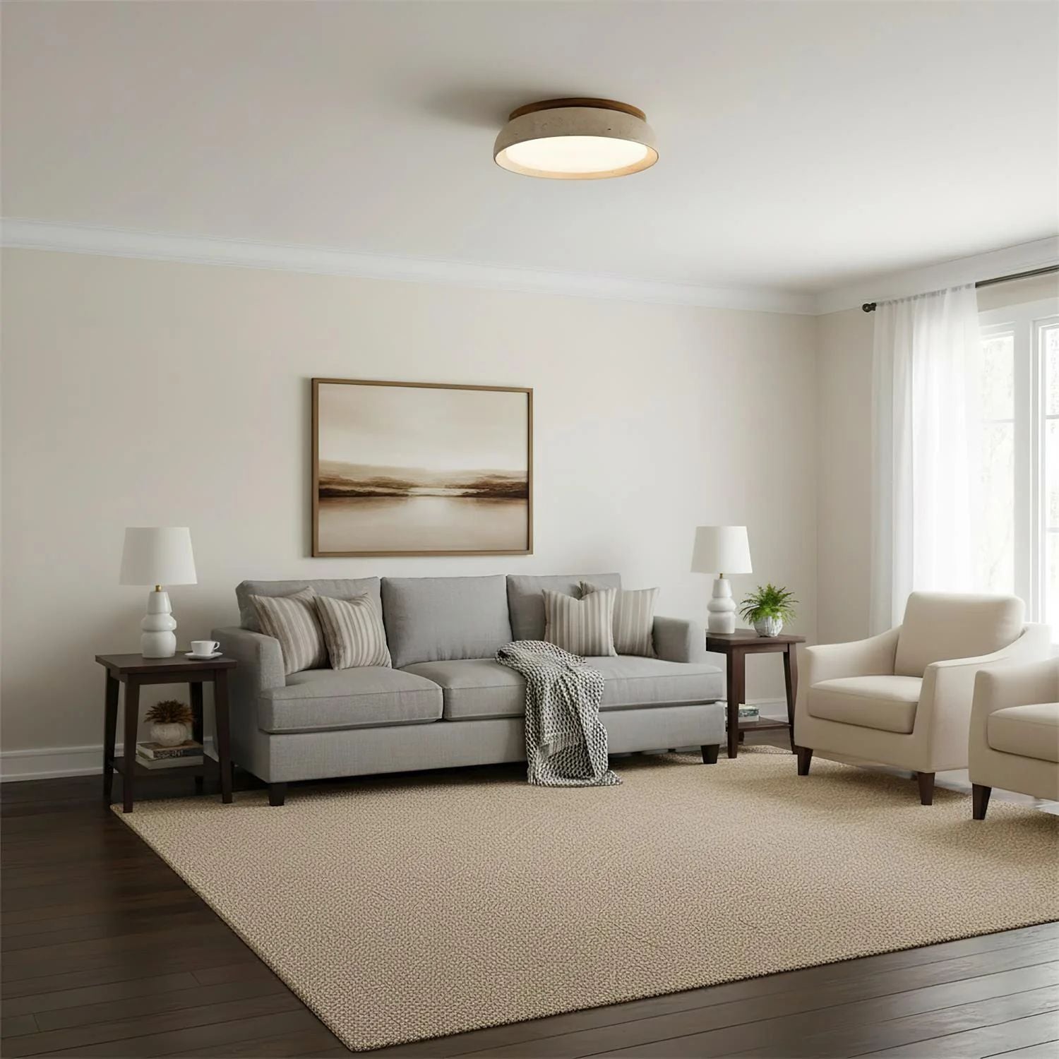 Plafonnier Depiara travertin bois LED 3000K beige éclairage plafond salon chambre hall salle de bain moderne minimaliste | Restfield