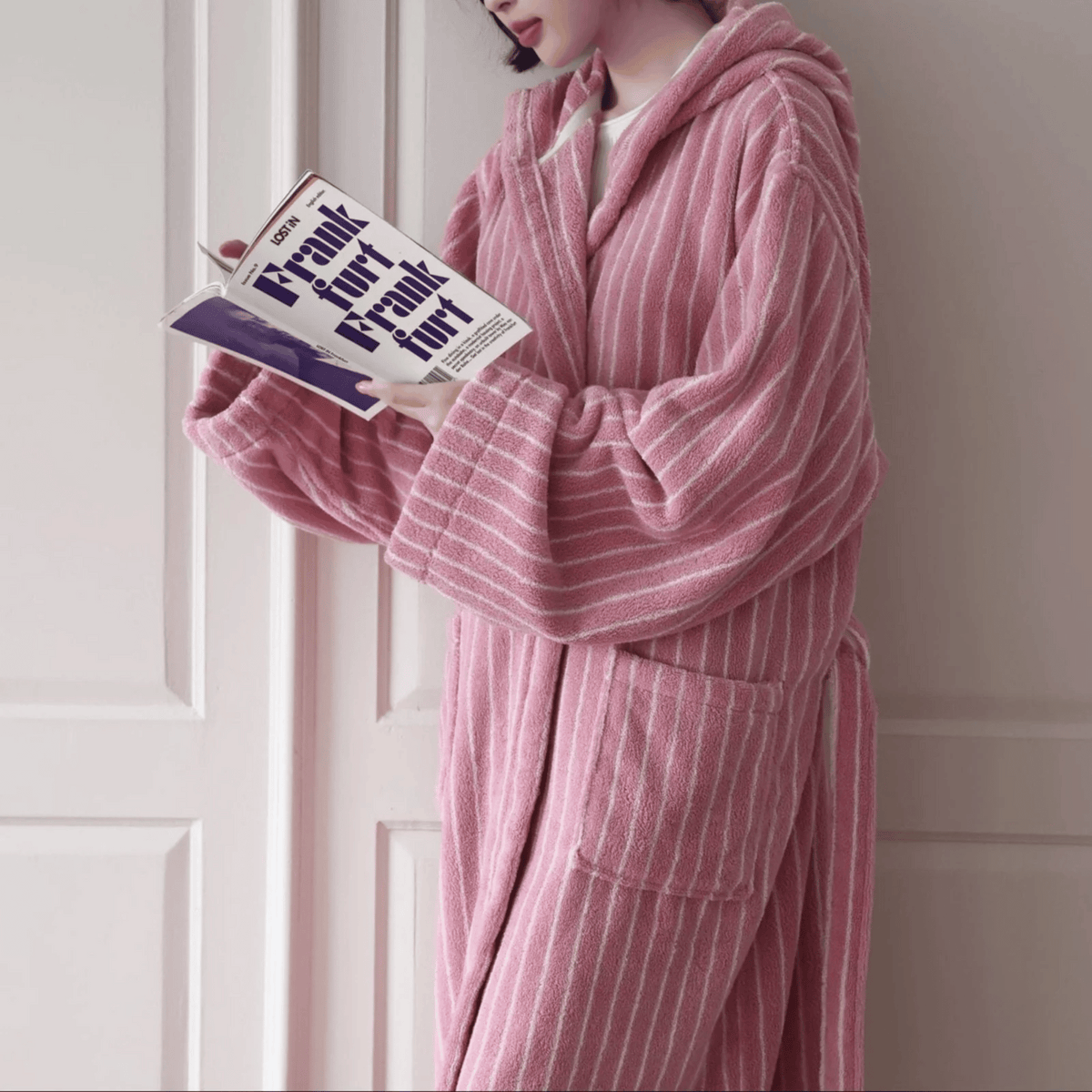 Jacquard-Bademantel Bio-Baumwolle Streifenmuster Luxuriöser Morgenmantel Spa-Qualität Wellness Damen Herren Unisex | Sansoti