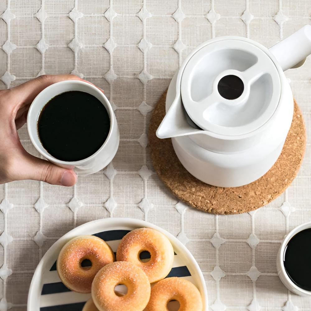 Thermoskan 1L RVS Houten Handvat Beige Keuken Koffie Thee Geïsoleerde Karaf Dubbelwandig Lekvrij Design Karaf Scandinavisch | Sansoti