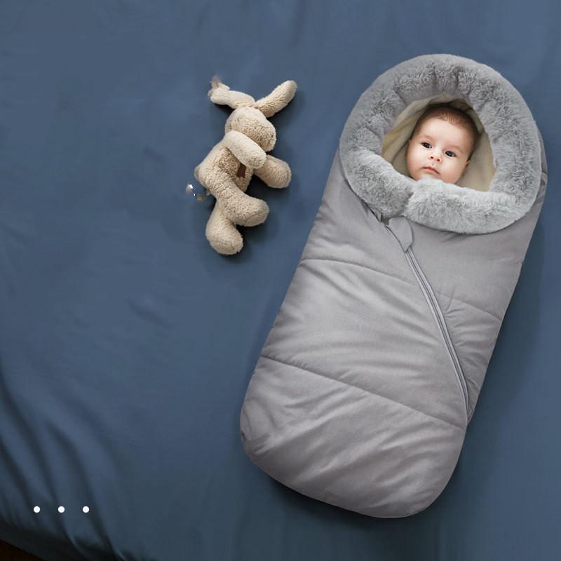 Warmer Fußsack für Kinderwagen, Winterschlafsack für Babys, universell mit Reißverschluss, Schwarz Grau, winddicht | Sansoti