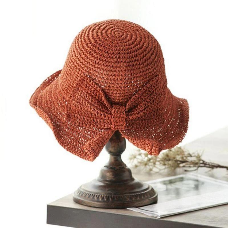 Zomerhoed met Strik en Brede Rand Dames Zonbescherming Strandhoed Ademend Katoen Khaki Beige Bruin Vakantie | Sansoti