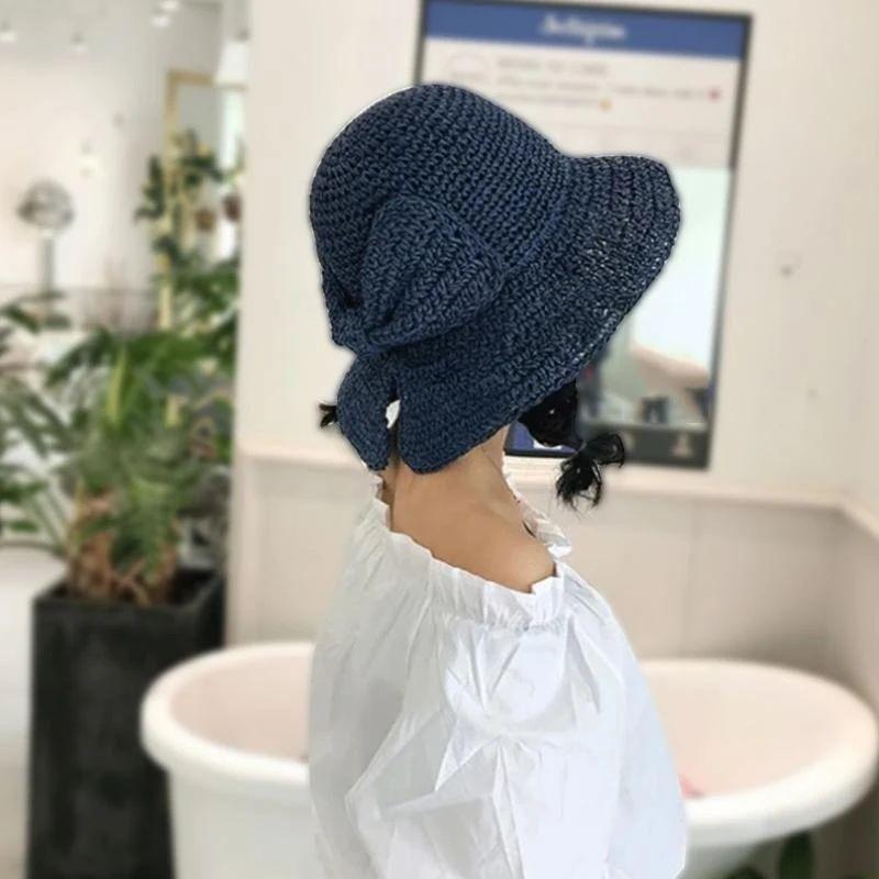 Zomerhoed met Strik en Brede Rand Dames Zonbescherming Strandhoed Ademend Katoen Khaki Beige Bruin Vakantie | Sansoti