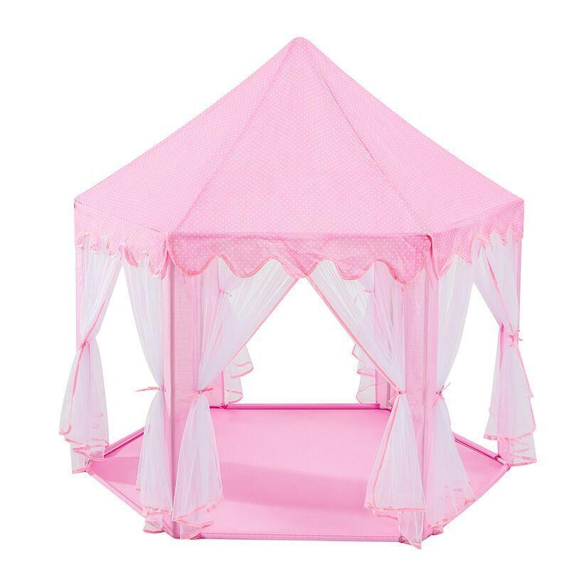 Tente château de princesse hexagonale de 140 cm, rose et bleue, intérieure et extérieure, pliable, pour chambre d’enfant et jeux de rôle | Sansoti