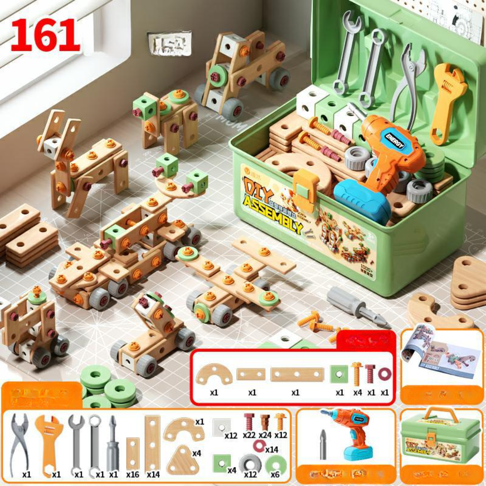 Houten Speelgoed Gereedschapsset voor Kinderen Constructieset met Koffer & Accessoires | Sansoti
