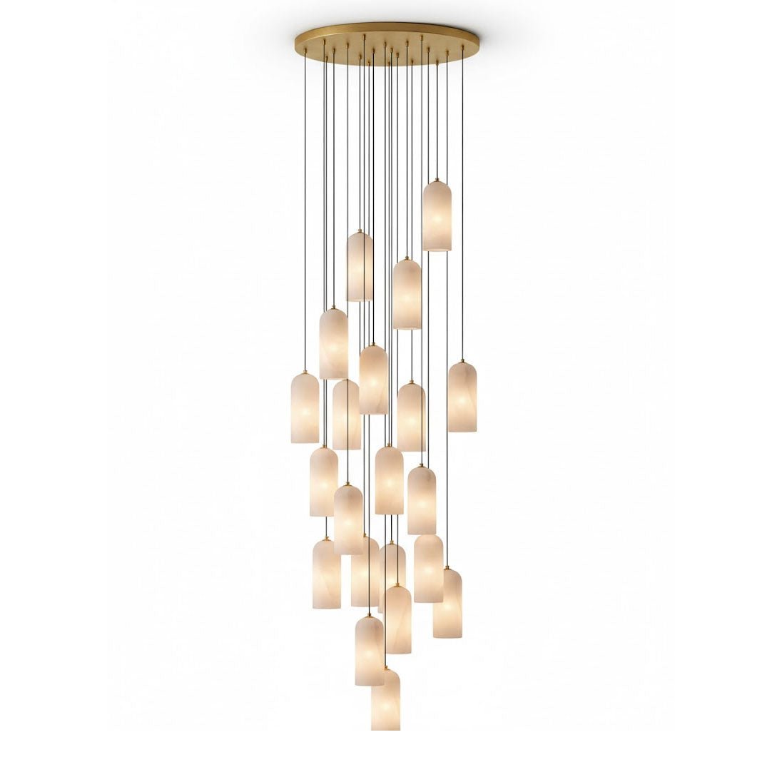 Alabasten Hanglamp met Gevlochten Snoer – Natuursteen Verlichting van Enkel Lichtpunt tot 21-Lichts Cluster – Mid-Century Modern Stijl Eetkamer Hanglamp met E12/E14 Fitting | Sansoti
