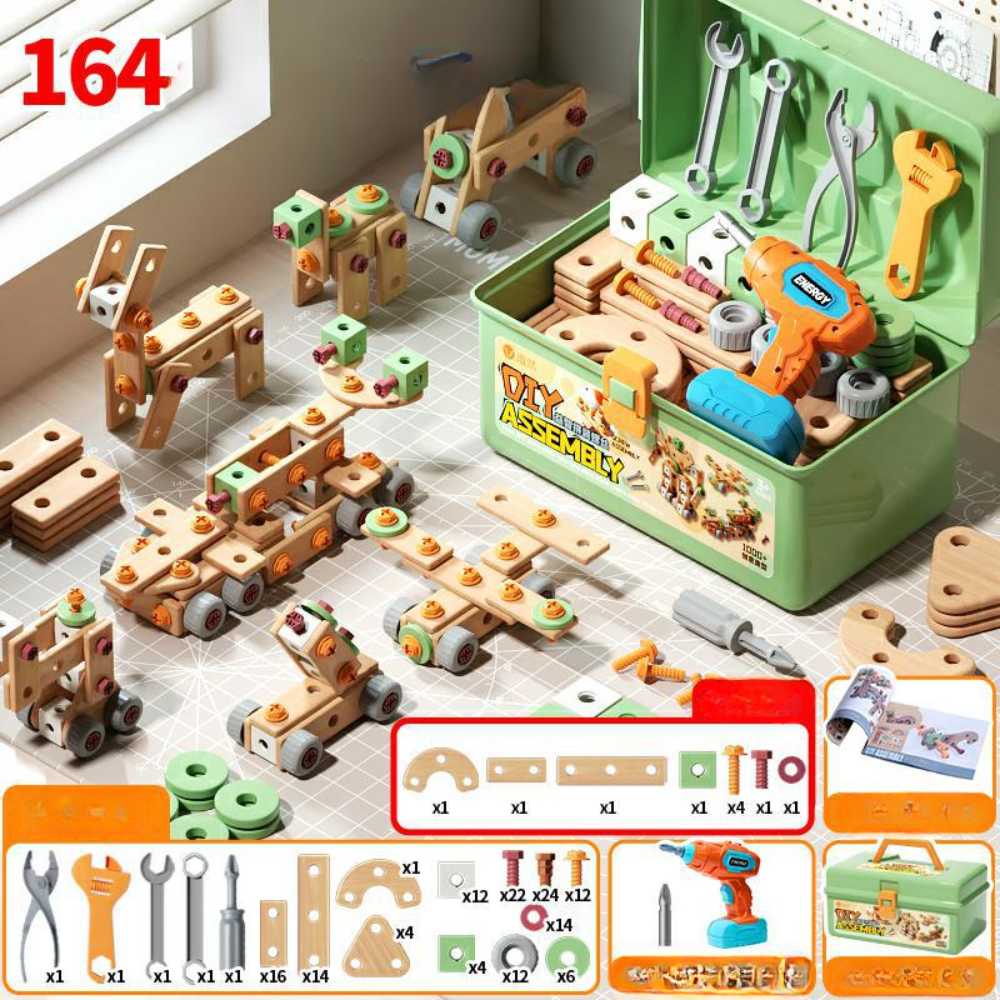Houten Speelgoed Gereedschapsset voor Kinderen Constructieset met Koffer & Accessoires | Sansoti