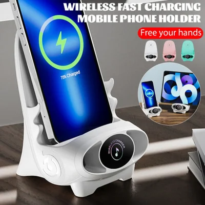 Draadloze Oplader 15W met Houder – Smartphone Snellader Staand of Liggend – Stoel Design met Koeling | Sansoti