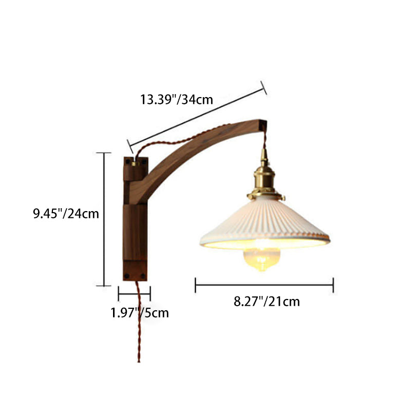 Wandleuchte Holz Glas Plissierter Schirm E26 Flur Wohnzimmer Schlafzimmer Ausziehbar Schwenkarm Messing Retro Japandi Stimmungslicht | Restfield