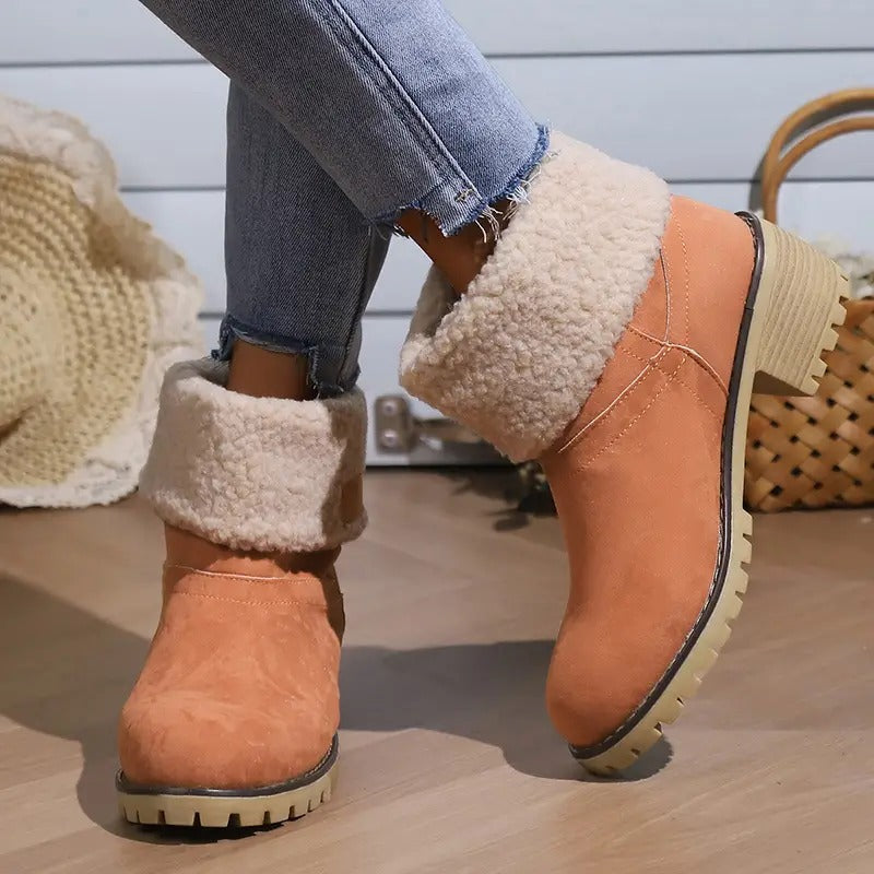 Winterlaarzen Dames met Lage Blokhak Comfortabel Antislip Warme Voering Stretch Zwart Groen Rood Elegante Laarzen | Sansoti