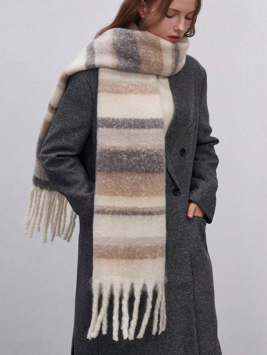 Gestreifter Winterschal im Kaschmir-Stil 38x230cm Halstuch Lila Beige Grün Rosa Damen Warmer Schal Modeaccessoire | Sansoti