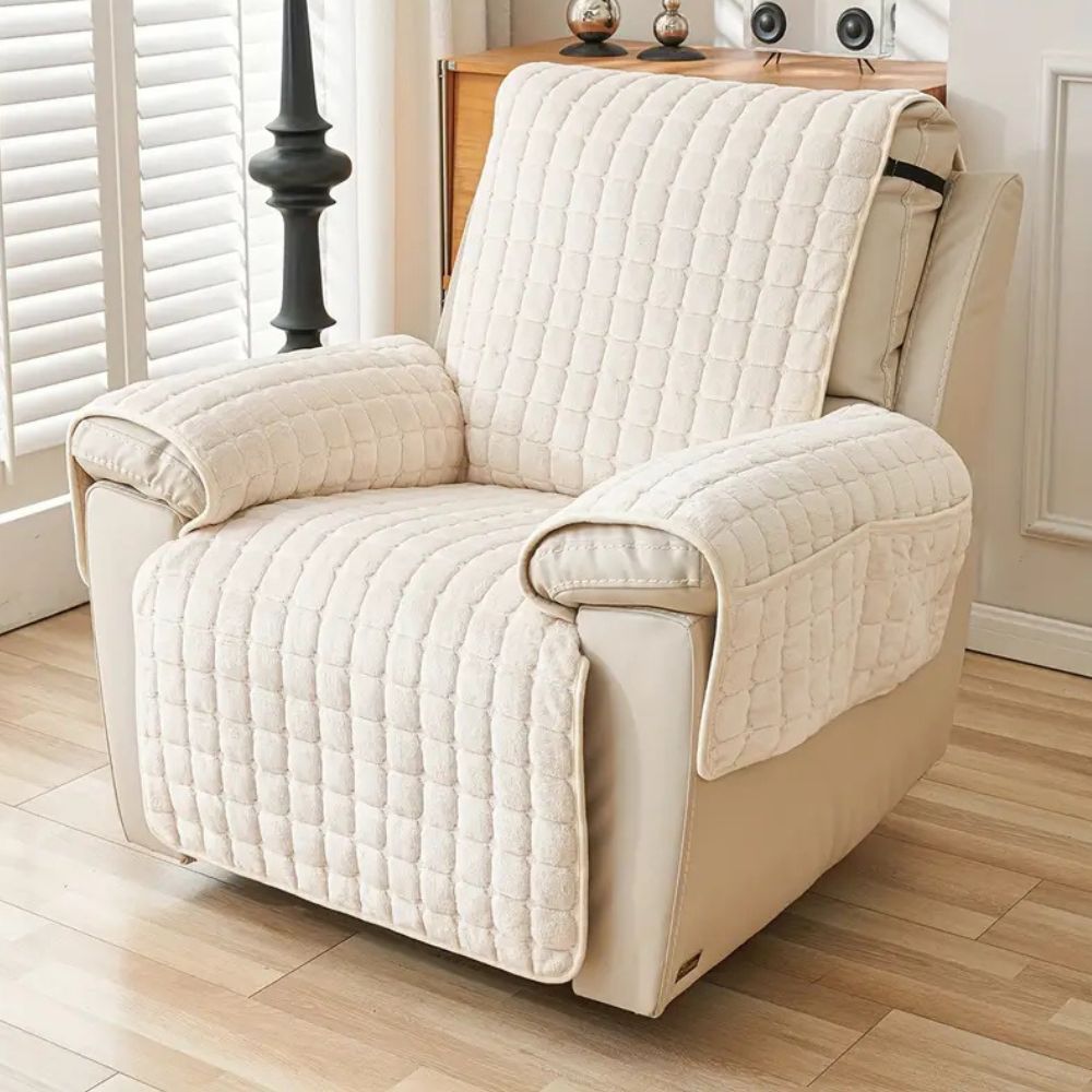 Gequilte Relaxfauteuil Hoes met Opbergzak – Microvezel Beschermhoes voor Recliner Stoel | Sansoti