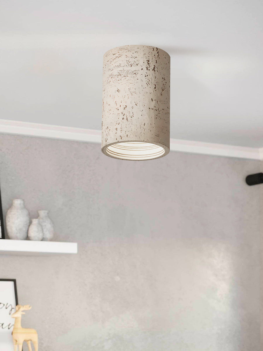 Cilindrische plafondlamp van travertijn – LED verlichting voor moderne interieurs | Sansoti