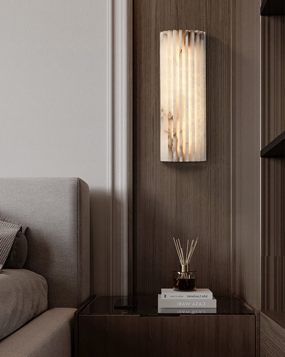 Alabaster Wandlamp Natuursteen – Geribbeld Design – Warm Licht – Scandinavische Stijl | Sansoti