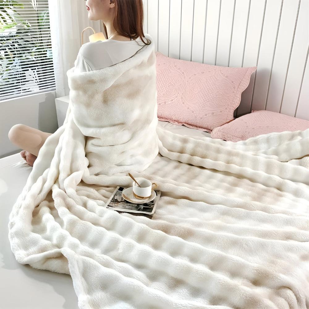 Decke mit Tie-Dye-Effekt und Kunstfell, weiche Decke 150-230 cm, Wärme und Komfort für alle Jahreszeiten, Wohnzimmer | Sansoti