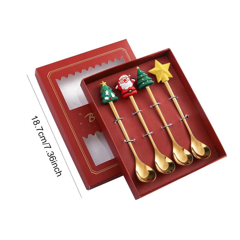 Set de couverts festifs de Noël, cuillère et fourchette en acier inoxydable, or et argent, vaisselle décorative pour table de réveillon | Sansoti