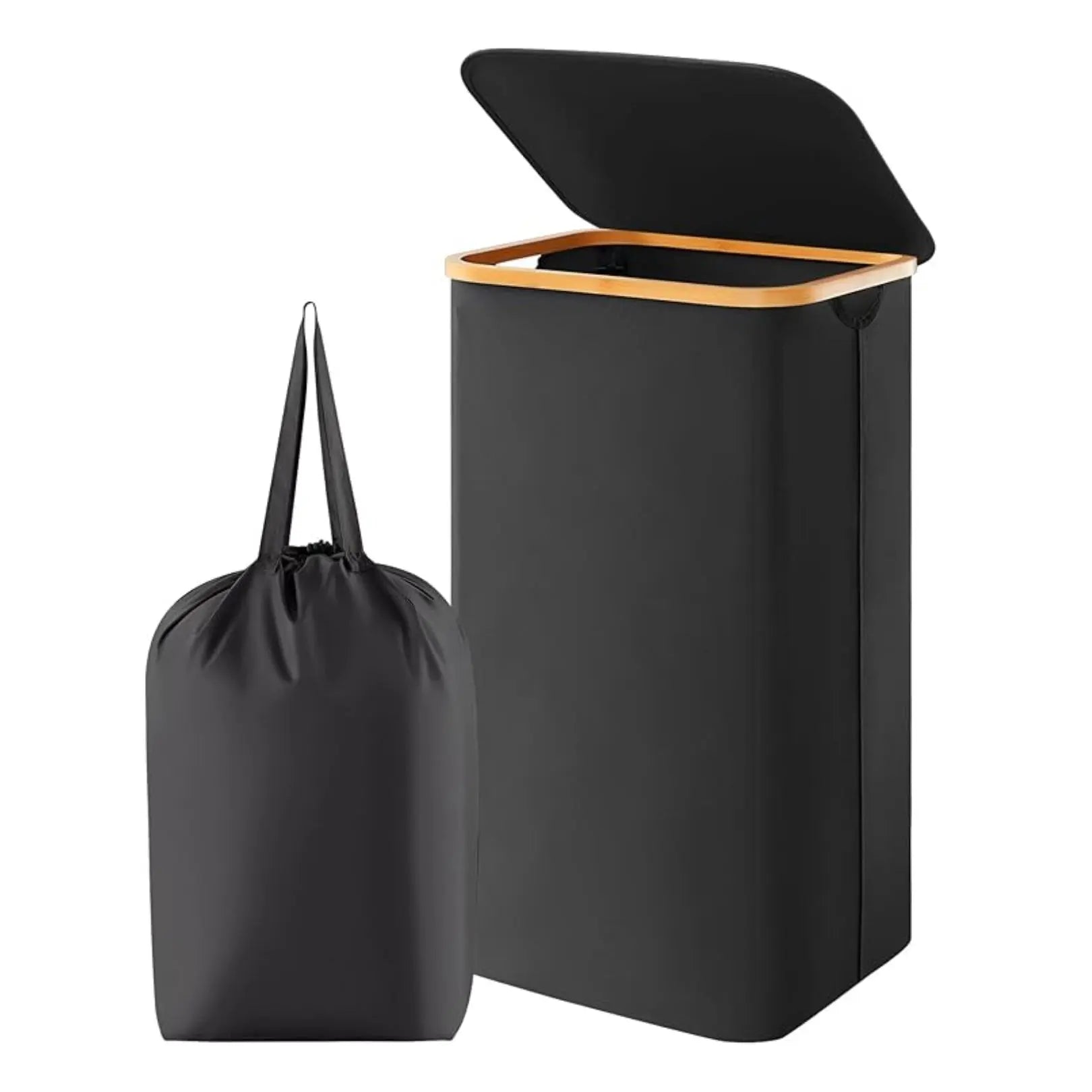 Foldable Laundry Basket with Lid 100L Bamboo Handles Beige Gray Black Polyester Large Capacity Laundry Box | Sansoti