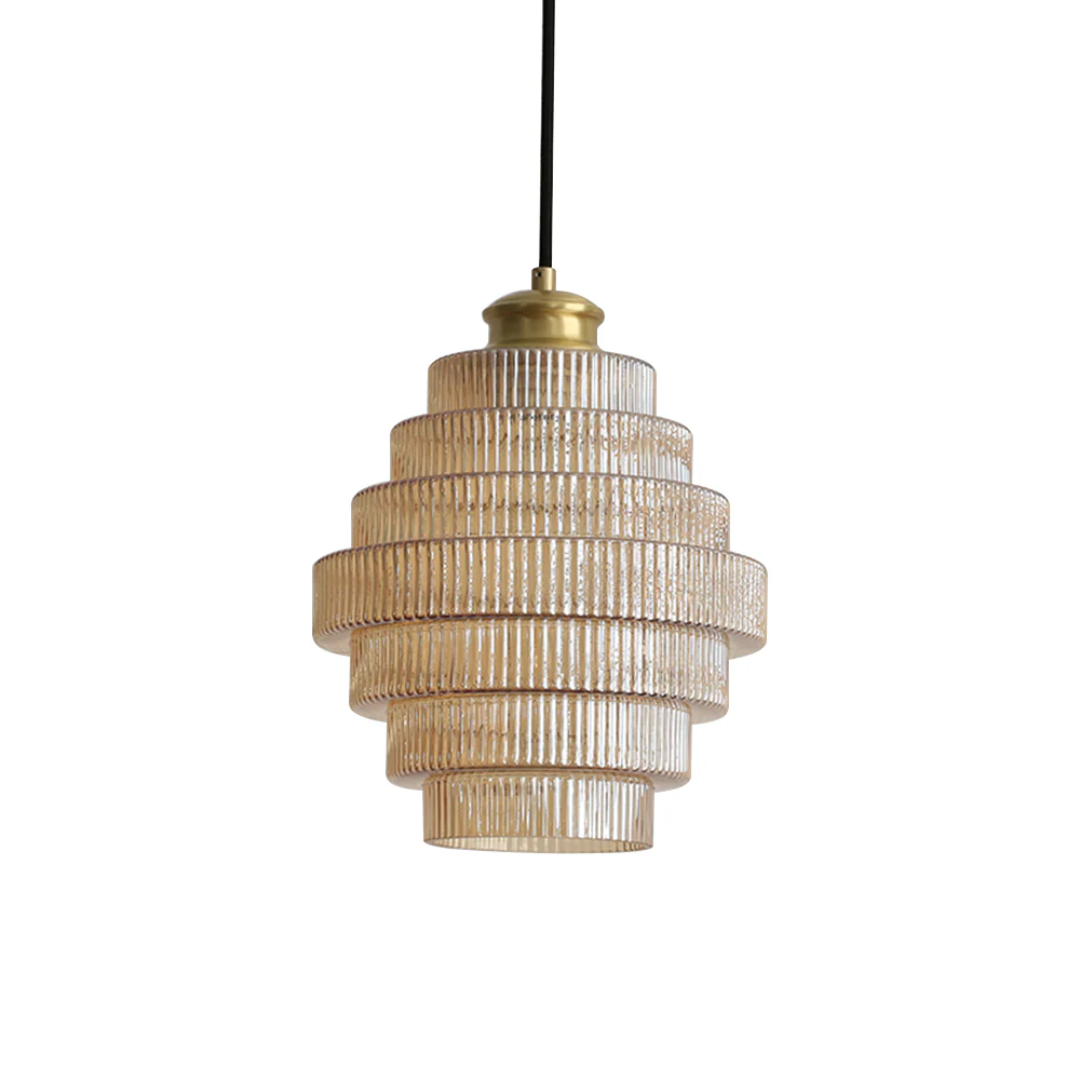 Hanglamp Glas Geribbeld Messing Gelaagd Woonkamer Eettafel Sfeerverlichting Vintage Design | Sansoti