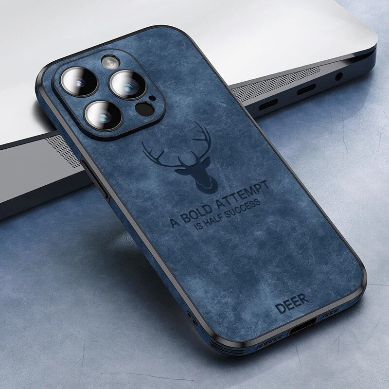 Luxe Wildleren iPhone Hoes Zwart Bruin Donkergroen Lichtblauw Beschermhoes met Shockabsorptie Camerabescherming | Sansoti