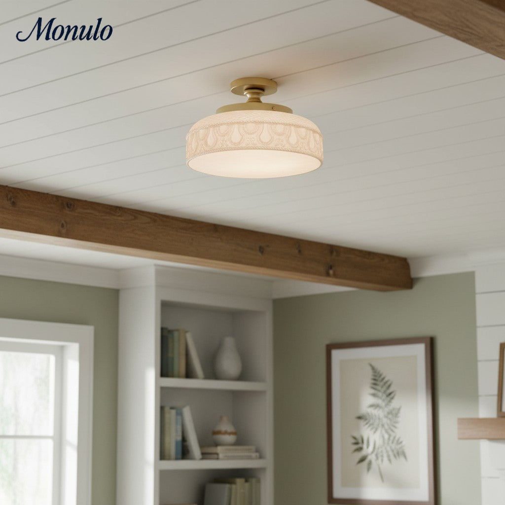 Geribbelde Glazen Plafondlamp met Metalen Armatuur – Minimalistische Verlichting voor Slaapkamer en Gang | Sansoti