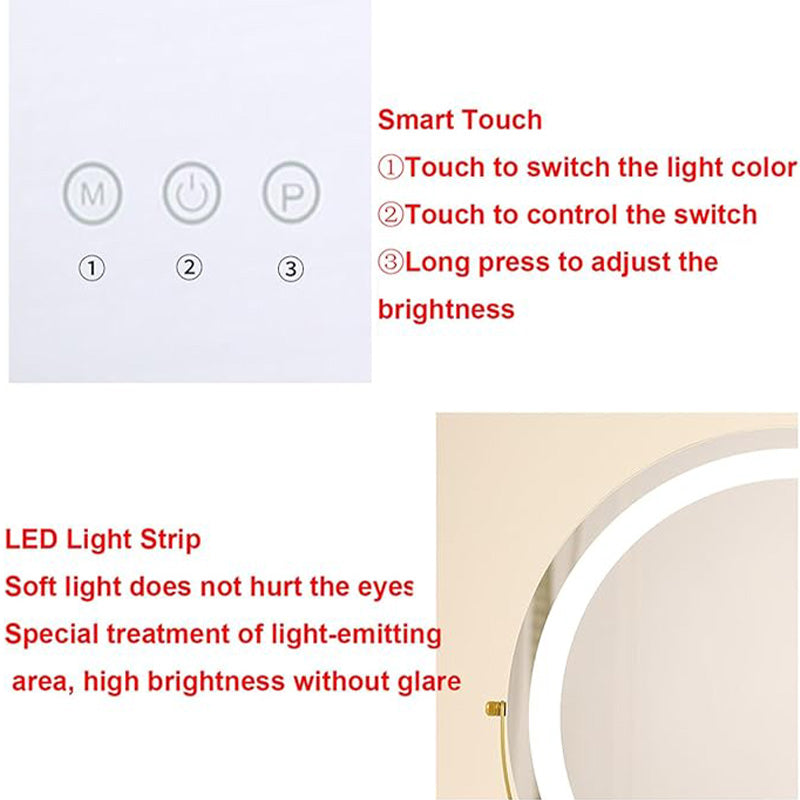 Miroir maquillage éclairage LED rechargeable 40cm pivotant 360° dimmable 3 modes lumière