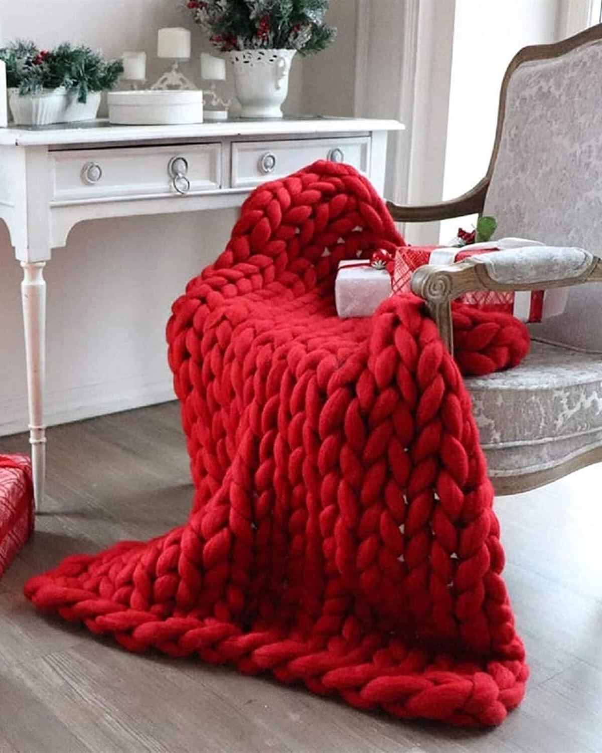 Handgebreid Chunky Plaid – Dik Gebreide Deken in Zachte Chenille voor Bank en Bed | Sansoti