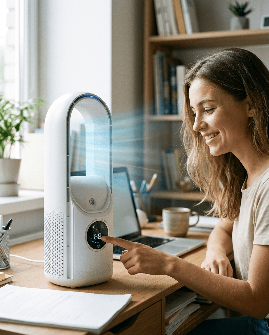 Torenventilator zonder Bladen Stil Ontwerp met Slaapstand voor Rustige Koeling Energie-efficiënt Compact Ideaal voor Slaapkamer Kantoor Woonkamer Nachtkastje Bureau | Sansoti