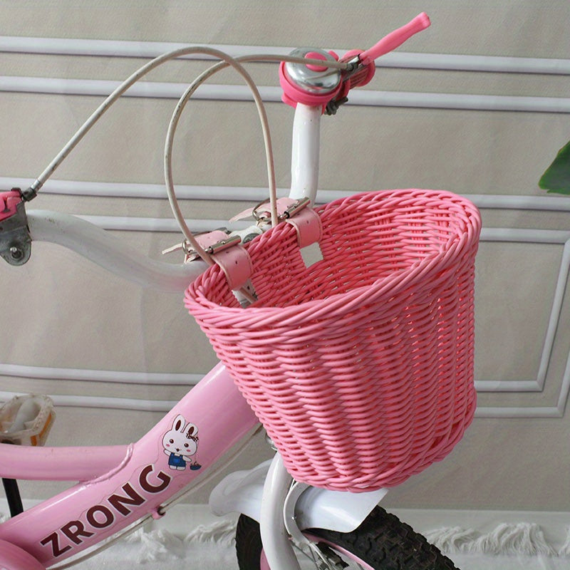 Fietsmand Kinderen Plastic Riet Roze Stuur Fietsmand Handgeweven Opbergmand Voor Kinderfiets | Sansoti