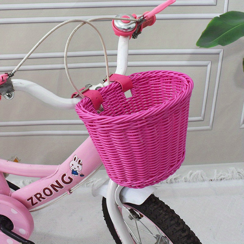 Fietsmand Kinderen Plastic Riet Roze Stuur Fietsmand Handgeweven Opbergmand Voor Kinderfiets | Sansoti