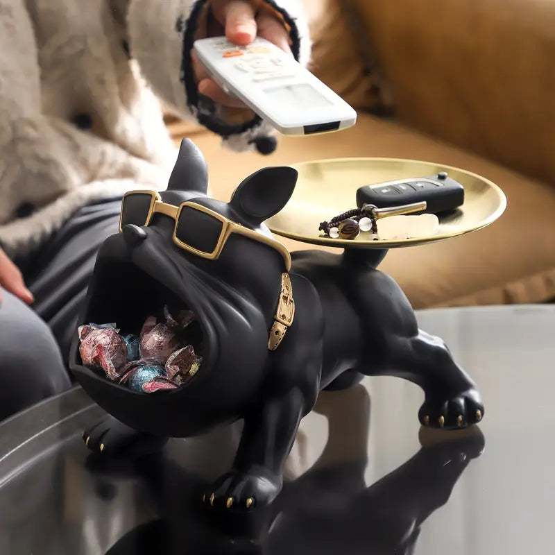 Decorative Bulldog Statue with Storage Space - Resin Organizer for Desk or Living Room, Dog Sculpture Decoration Accessory | Sansoti